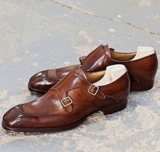 New Office Hand made Genuine Brown Leather Double Monk Strap Brogue Formal Shoes - £110.61 GBP