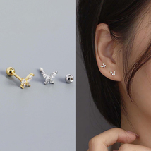 Tiny Cz Butterfly Stud Earrings for Women Dainty Cartilage Tragus Earring Studs - £9.13 GBP