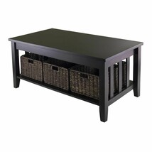 Mission Style Dark Wood Coffee Table with 3-Folding Storage Baskets - $5,484.77 MXN