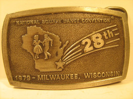 Pewter Belt Buckle 28th National Square Dance Convention 1979 Milwaukee [Y95s] - $19.14