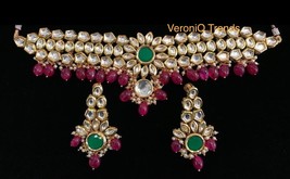 VeroniQ Trends-Designer Kundan Choker Necklace With Ruby Drops,Polki Necklace - £99.90 GBP