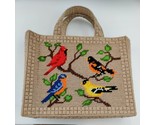 Embroidered Beige Colorful Birds Cardinal Jay Homemade Lined Handbag Bag - $76.98