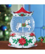 Musical Pink Carousel Horse Pony w/ Roses Ribbons Snow Globe Tabletop Ho... - £19.48 GBP