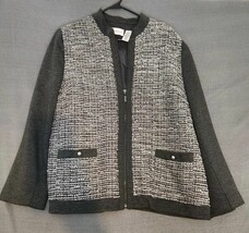 Alfred Dunner Blazer Dress Jacket Full Zip Charcoal Metallic Thread Twee... - $19.75