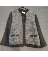 Alfred Dunner Blazer Dress Jacket Full Zip Charcoal Metallic Thread Twee... - $27.06 CAD