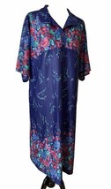 Blue Floral House Dress Women Short Sleeve One Size Collared Loose Fit C... - $258.16 MXN