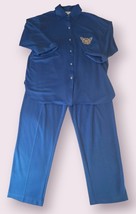 Vintage  by YAKKO Blue Gold Embroidered Butterfly 2 Piece a Shirt Pant S... - £7.85 GBP