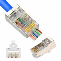 Rj45 Cat5 Cat6 Shielded Connector End Pass Through Gold Plated Ethernet ... - $17.09