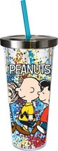 Peanuts Gang Walking Around This 16 oz Glitter Travel Cup with Straw NEW... - $14.50