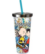 Peanuts Gang Walking Around This 16 oz Glitter Travel Cup with Straw NEW... - £11.40 GBP