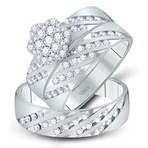14kt White Gold Round Diamond Cluster Matching Bridal Wedding Ring Band Set - £1,437.72 GBP