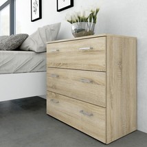 Oak Finish Chest Of 3 Drawers Bedroom Drawer Chests Storage Cabinet Unit Wood - £112.44 GBP
