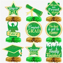 Shimmering Green &amp; Gold Honeycomb Graduation Centerpieces - Pack of 9 | 2024 Gra - $35.63