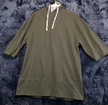 Zara T Shirt Top Womens Large Green 100% Cotton Short Sleeve Drawstring Hooded - £11.98 GBP