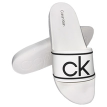 NWT CALVIN KLEIN MSRP $69.99 MAUSTIN MEN&#39;S WHITE SLIP ON SLIDES SANDALS ... - £23.44 GBP