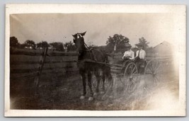 RPPC Two Young Boys in Horse Drawn Carriage Buggy on Farm Postcard B26 - £7.06 GBP