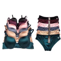 Lady Shiny Satin Lace Gentle Push up Bra &amp; Bikini Panty Set Sexy Lingeri... - $22.81+