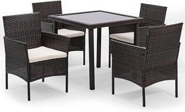 5 Piece Outdoor Dining Set Wicker Patio Dining Table And Chairs With Cushions An - £449.10 GBP