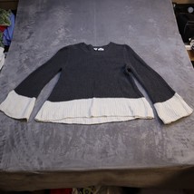 Gap Sweater Women Medium Gray White Lightweight Casual Cable Knit Crewneck - £13.95 GBP