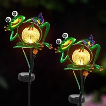 Frog Garden Solar Lights Outdoor Decorative 2 Pack Metal Frog Garden Decor for O - £35.40 GBP