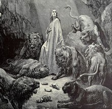 Daniel In The Lions Den 1950 Gustave Dore Engraving Woodcut Print Art DWY8A - £47.07 GBP