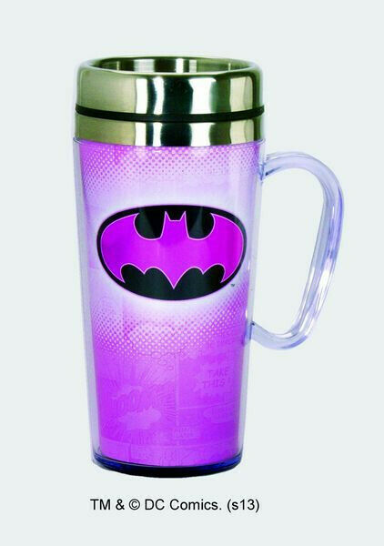 Primary image for DC Comics Batman Bat Chest Logo 15 oz. Pink Acrylic Insulated Travel Mug, NEW