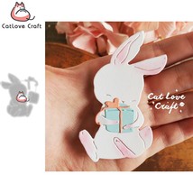 Bunny Holding Present Metal Cutting Dies Scrapbooking Card Making DIY Craft - $9.39