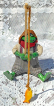 Vintage Russ Berrie Green Boy Frog Tadpole With Straw Hat And Fishing Pole - £15.69 GBP