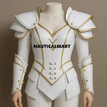 Genuine Leather Fantasy Armor – White &amp; Gold Women’s Warrior Costume – M... - $7,337.52 MXN