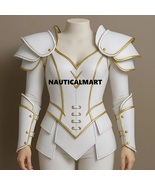 Genuine Leather Fantasy Armor – White &amp; Gold Women’s Warrior Costume – M... - $7,337.52 MXN