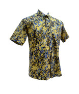Batik Blue Yellow Paisley Men Shirt Tie Dye Hawaiian Penang Tropical Mal... - £31.78 GBP