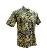 Batik Blue Yellow Paisley Men Shirt Tie Dye Hawaiian Penang Tropical Mal... - $77.51 CAD