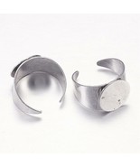 2 Ring Blanks Antiqued Silver Settings Adjustable Thick Rings Glue On Pad - $4.10 CAD