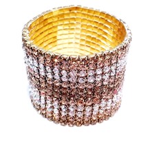 Rhinestone Bracelet Stretch, Topaz 12 Row Bracelet, Crystal Pageant Prom Jewelry - £30.94 GBP