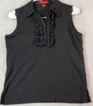 Anne Klein Shirt Women Small Black Nylon Sleeveless Ruffle Collared Button Front - £15.08 GBP