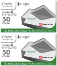 2-PK Mead Security Envelopes #6 6-3/4 X 3-5/8 X 6-1/2 In 100-CT SAME-DAY Ship - £6.38 GBP