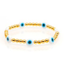 Hot Sale Turkish Evil Eye Gold Beaded Handmade Bracelet with Elastic Bangles as  - £14.22 GBP