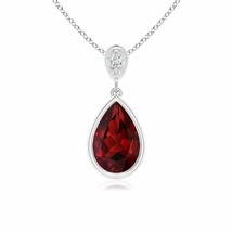 ANGARA 9x6mm Natural Garnet Teardrop Pendant Necklace with Diamond in Silver - £127.12 GBP+