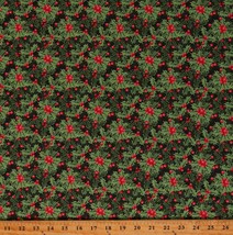 Cotton Christmas Holly Ivy Plants Winter Green Fabric Print by Yard D405.75 - £10.41 GBP