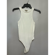Open Edit Womens Bodysuit White Sleeveless Racerback Stretch Ribbed Knit XS New - £9.66 GBP