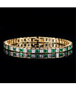 10Ct Princess Simulated Green Emerald  Bracelet Gold Plated 925 Silver  - €181,21 EUR