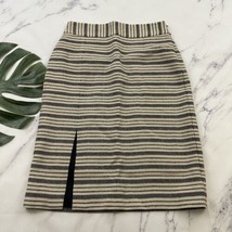 Maeve Anthropologie Marin Midi Pencil Skirt Sz 10 P Cream Black Slit Woo... - $26.72