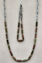 Unakite Paperclip Chain Necklace (20-22 In) &amp; Bracelet (7.5-9.0 In) in Stainless - £17.16 GBP