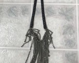 Brutalist Black Leather Studded Bib Necklace with Chains Hanging off 18&quot;  - $32.25