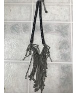 Brutalist Black Leather Studded Bib Necklace with Chains Hanging off 18&quot;  - £25.50 GBP