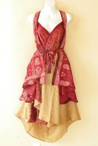 M677 Reversible Vintage Silk Magic 30" Length Wrap Skirt Halter Tube Dre... - $39.90