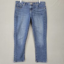 Merona Women Jeans Size 12 Blue Stretch Crop Regular Midrise Classic Denim Zip - £10.13 GBP