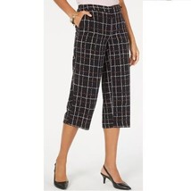Alfani Womens Petite 4P Black Red Pink Stitched Grid Belt Culotte Pants ... - $38.21