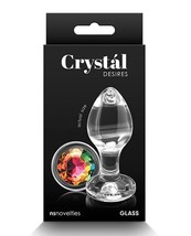 Crystal Desires Glass Round Gem Butt Plug Medium Rainbow - £11.05 GBP