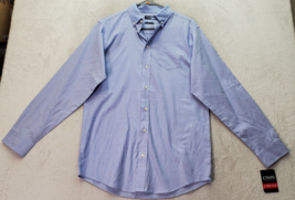 Chaps Dress Shirt Men&#39;s XL Blue Cotton Long Sleeve Stretch Collared Butt... - £13.05 GBP